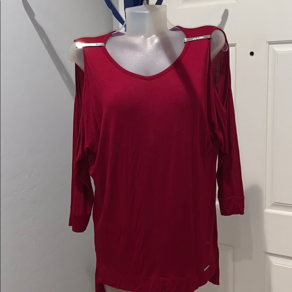 Michael Kors red shirt elegant silver accent Small